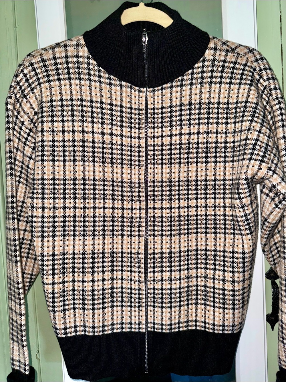 BNWT! Sioni Plaid Crystal Embellished Zip-Front Sweater Jacket - Size XS